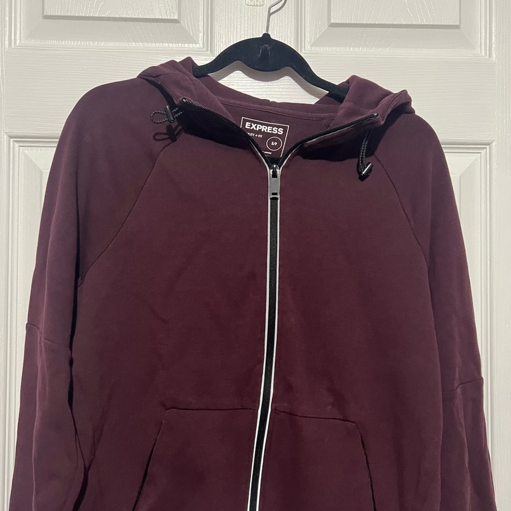 💗 Express - Mens Burgundy Zip-Up Jacket‎ - Picture 2 of 9